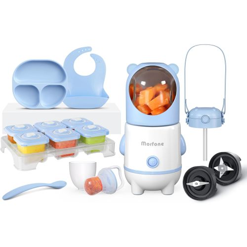 Morfone Baby Food Maker, 17 in 1 Baby Food Processor for Vegetable, Fruit Meat, Baby Food Blender for Newborn Shower Gifts(Blue)