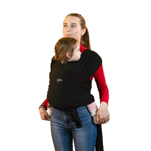 Baby Sia Premium Adjustable Baby Wrap Carrier for Mom&Dad, Easy to Wear, Lightweight, Ideal for Baby Registry, Hands-Free Babywearing Wrap for Newborn to Toddler 8-35lbs(Black)