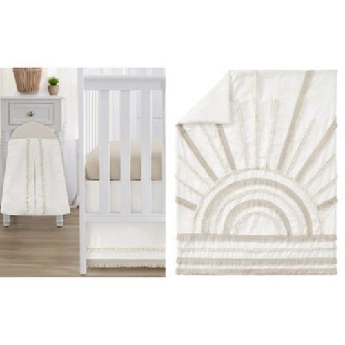 Sweet Jojo Designs Boy Girl Baby Crib Bedding Set - Tufted Sun Ivory And Taupe 4pc