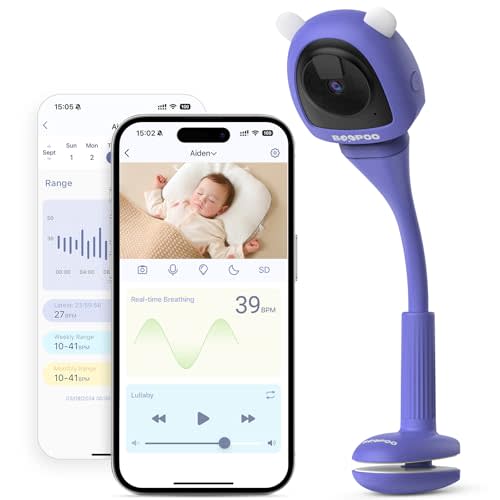 Baby Camera Monitor for AI Solution for Breathing Tracker, Wireless Baby Monitor with Camera & Audio Viedo 2K, Night Vision, Smartphone App, 2-Way Audio, Soothing Sound, No Monthly Fee(Crib Mount)
