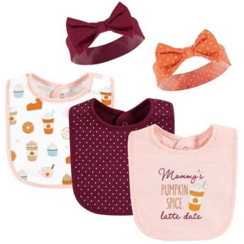 Hudson Baby Infant Girl Cotton Bib And Headband Or Caps Set, Pumpkin Spice Date, One Size