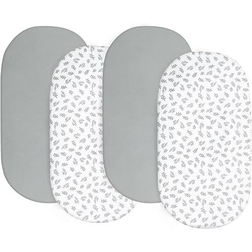 Baby Bassinet Sheets 4 Pack Fit for Chicco LullaGo, Dream On Me Karley/Lacy, Graco Sense2Snooze and Delta Children Baby Bassinet, Ultra Soft & Skin-Friendly, Grey