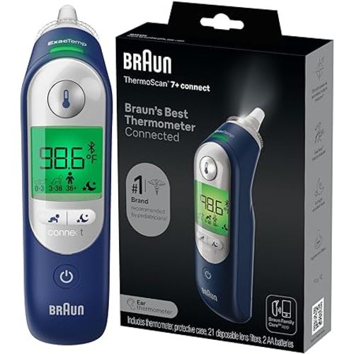 Braun ThermoScan 7+ Connect Digital Ear Thermometer - Family Care App Compatible, Age Precision Technology, Color-Coded Display, No. 1 Brand Recommended by Pediatricians