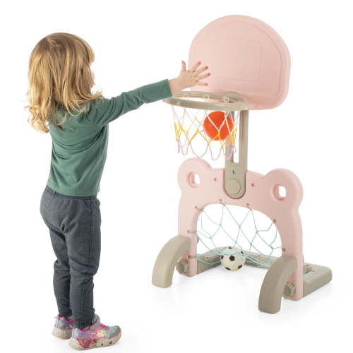Hey Play 2-in-1 Adjustable Toddler Basketball Hoop and Soccer Goal (Pink)