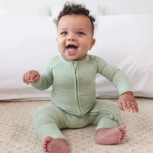 Heather Sage Ribbed Zippy - Little Sleepies - SIZE Newborn