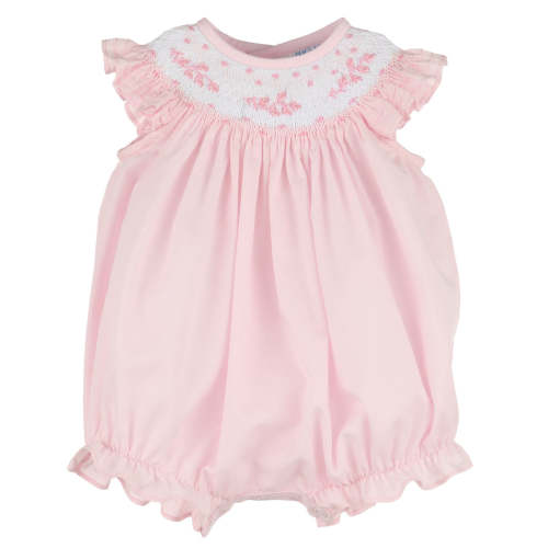 Pink Hand Smocked Bubble- 12m