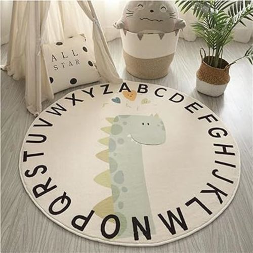 ABC Round Rug for Kids Warm and Soft Alphabet Nursery Animal Area Rugs Fun Rugs for Play Rooms Non-Slip Mats Crawling Mats Decorative Rugs for Bedrooms Living Rooms (Dinosaurs, 47in)