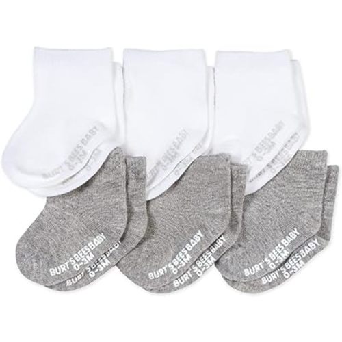 Burt's Bees Baby Socks Ankle or Crew Height Made with Soft Organic Cotton-6 Packs with Non-Slip Grips for Babies and Newborn - 0-3 Months - Pink Blossom Multi