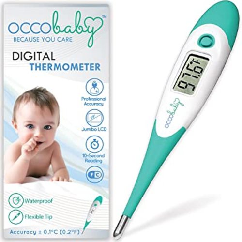 OCCObaby Clinical Digital Baby Thermometer - LCD, Flexible Tip, 10 Second Quick Accurate Fever Read Rectal Oral & Underarm Use - Waterproof Thermometer for Infants & Toddlers