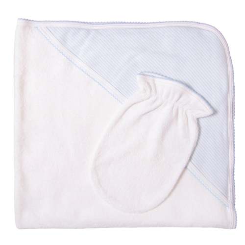 Hooded towel pima cotton light blue stripes