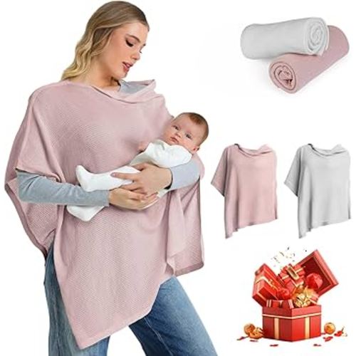 2pk Nursing Cover for Breastfeeding, Soft & Breathable Privacy Poncho, Multi-Use Feeding Shawl, Comfortable & Portable Breastfeeding Cover for Women Includes Mesh Laundry Bag