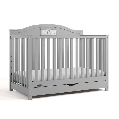 Graco Story 5-in-1 Convertible Baby Crib with Drawer and Reversible Headboard, Pebble Gray