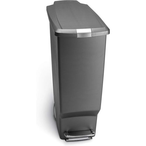 simplehuman 40 Liter / 10.6 Gallon Slim Kitchen Step Trash Can With Secure Slide Lock, Grey Plastic