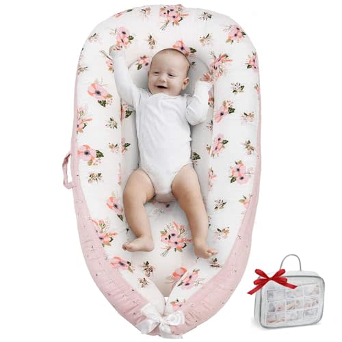 Parkside Wind Baby Lounger Cover Portable Newborn Lounger Seat Cover, Reversible Infant Nest, Durable and Machine Washable, Adjustable Lounger for Babies(Pink Flower)