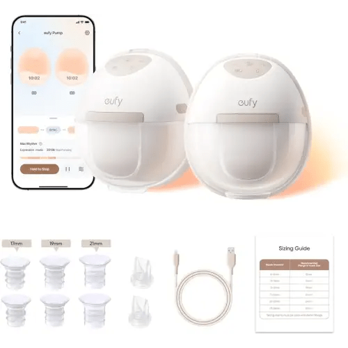 eufy Heated Breast Pump Hands-Free E20, Wearable Breast Pump with Innovative HeatFlow, 3 Heat Levels, Optimized Rhythm via App, Hospital-Grade Suction, Leakproof, Ultra-Slim and Quiet for in-Bra Use
