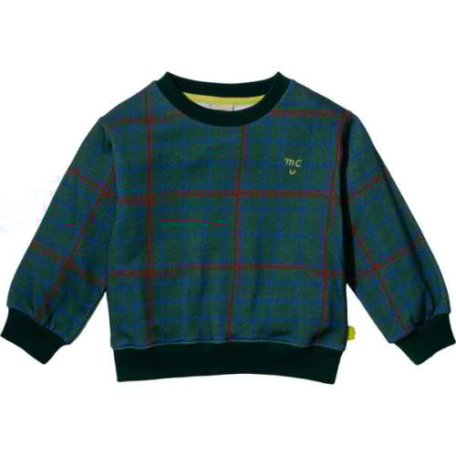 Babys Grid Print Crew Neck Drop Shoulder Long Sleeve Sweatshirt, Green - Mon Coeur | Maisonette