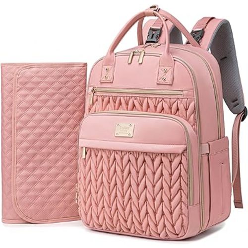 Diaper Bag Backpack,Stylish Baby Diaper Bag,Waterproof Travel Diaper Backpacks Baby Bags with Changing Pad,Stroller Straps,Insulated Pockets (Pink)