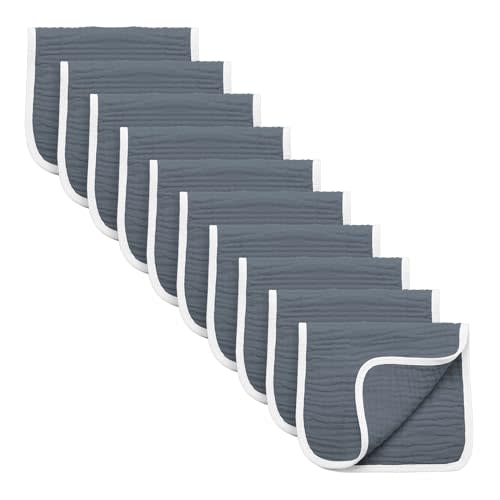 Synrroe Burp Cloths Large, Muslin Burp Cloths for Baby Girls and Boys, Pack of 10 Extra Absorbent and Soft Muslin Bibs, 6 Layers 20 by 10 Inches 100% Cotton (Dark Grey 10 Pack)