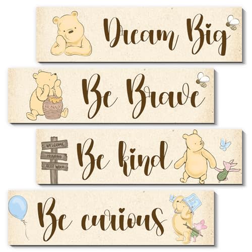 4Pcs Winie the Pooh Nurasy Decor-Winnie Bedroom Wall Decor-Adorable Winnie the Pooh Sign for Baby Room-Winnie the Pooh Nursery Decor-Baby Shower Decorations(Classic)