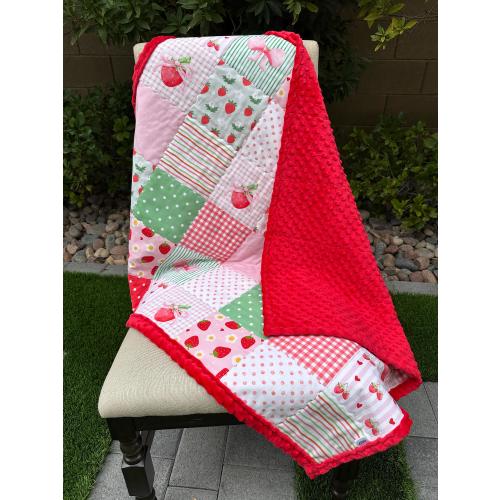 Strawberry Patchwork Quilt – Sweet Baby- Toddler or Wheelchair Lap Blanket 37x43