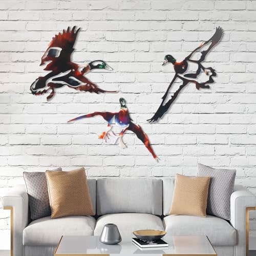 RattanView Mallard Duck Wall Art - 3 Pcs Rustic Metal Wall Decor, Vintage Hanging Duck Art for Home Living Room Bedroom Bathroom Cabin Hunting Party Decorations Gifts Sign