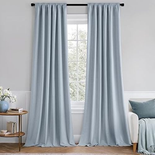 MIULEE 100% Blackout Curtains 63 Inch Long 2 Panels for Bedroom, Thick Black Out Curtain Room Darkening Back Tab Pleat Floor to Ceiling Window Drapes with Hooks for Living Room, Chambray Blue