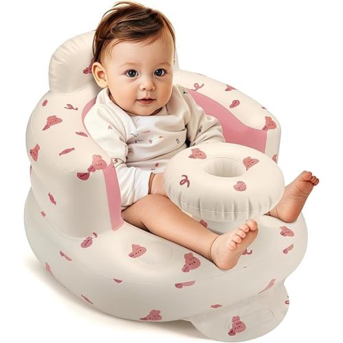 Inflatable Baby Seat for 3-36 Months, Back Support, Built-in Air Pump, Learning to Sit, Blow Up Floor Seat with Tray