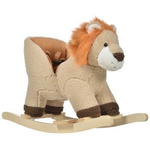 Qaba Baby Rocking Horse Lion with Sound, Plush Stuffed Rocking Animals, Wooden Rocking Horse with Seat Belt for 18-36 Months Boys and Girls Gift Brown