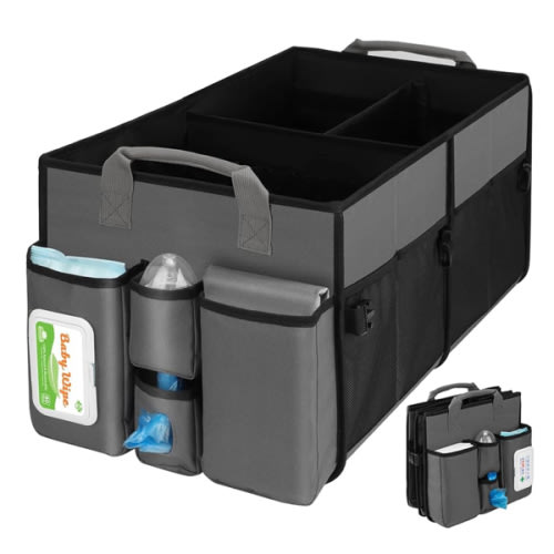 Collapsible Trunk Organizer & Diaper Changing Station, Baby Diaper Caddy Organizer with Movable Dividers, Easy-to-Reach for Back Seat Travel Car Organizer, Waterproof Car Trunk Organizer Groceries