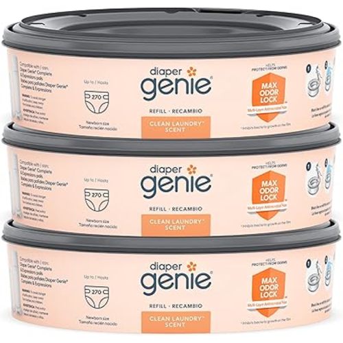 Diaper Genie Bags Refills 270 Count (Pack of 3) Clean Laundry Scent | Diaper Pail Refills with Max Odor Lock | Holds up to 810 Newborn Diapers