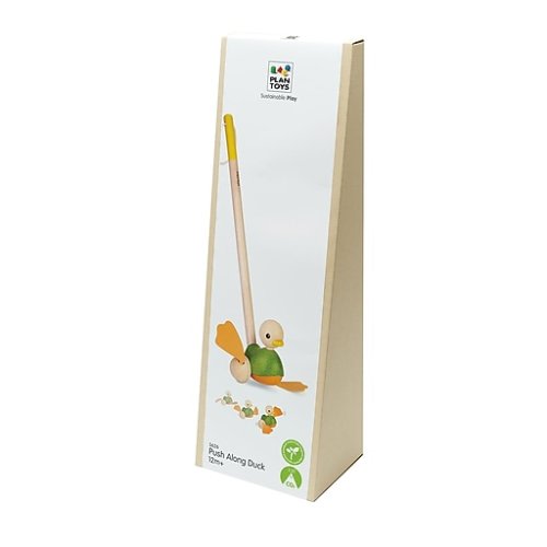 Plan Toys Wooden Push Along Duck Toy, Multicolored (PTS5626)