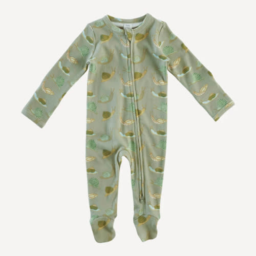 long sleeve two way zipper footie | snails | organic cotton interlock 3-6m