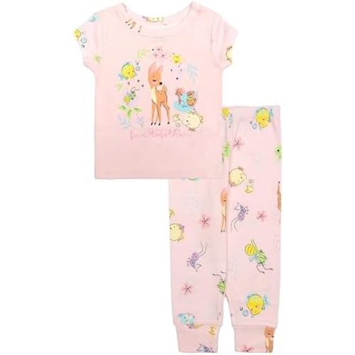 Disney Girls' 2-Piece Snug-fit Cotton Pajama Set, Soft & Cute for Kids