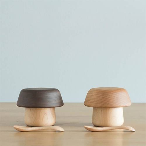 Baby & Kids Wooden Mushroom Bowl Set, Natura Safe and gentle first wooden cup bowl and spoon, Handcrafted In Japan By Sunaolab, Unique Gift