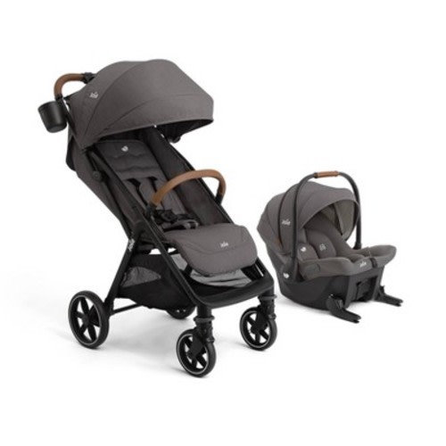 Joie Nutmeg Travel System and Mint Infant Car Seat - Thunder: Adjustable Handle, One-Hand Fold, Storage Area, Metal Frame