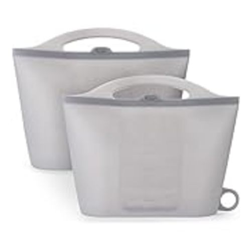 Haakaa Silicone Microwave Steam Sterilizer Bags, Reusable Silicone Steaming Bags for Baby Bottles, Breast Pump, Accessories, Pacifiers and Teethers, Great for Home and Travel, Grey (2PCS) - 2 Pack