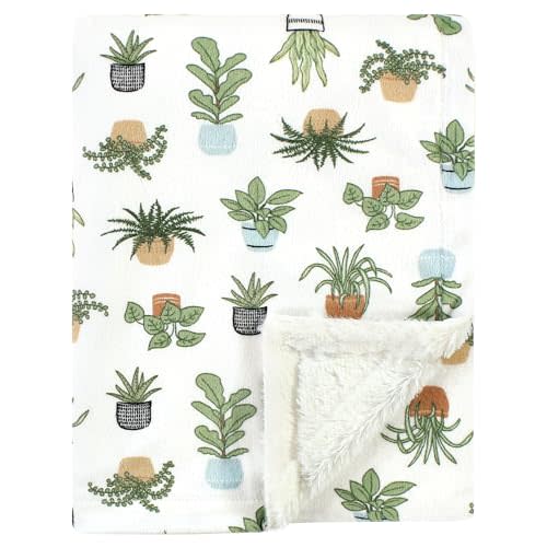 Hudson Baby Unisex Baby Plush Blanket with Furry Binding and Back, Plants, One Size
