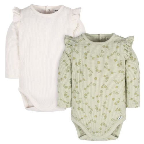 Gerber Baby Girls' Ruffle Long Sleeve Onesies® Bodysuits - 2-Pack, Color: Flower toss, Size: 3-6 months