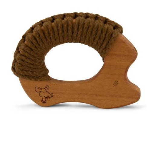 Wooden Teether with Yarn - Hedgehog