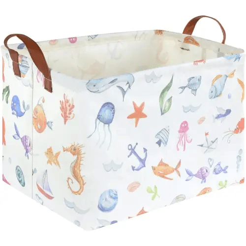 Rectangle Fish Basket,Ocean Animals Waterproof Kids foldable Laundry Basket,Nursery Hamper,Boys and Girls Hamper,kids Room decor, kids toy organizer,Gift basket(Ocean Animals)