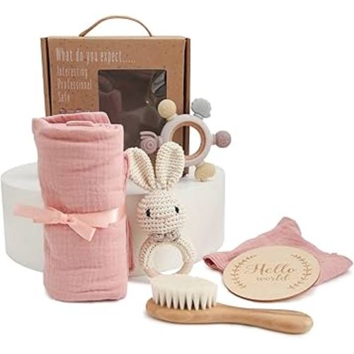 EERKEOD Baby Gift Set for Newborn New Baby Gift Set - Newborn Baby Essentials Baby Bath Set with Baby Blanket Baby Rattle - New Born Baby Girls Gift & Baby Boy Gifts for Baby Shower