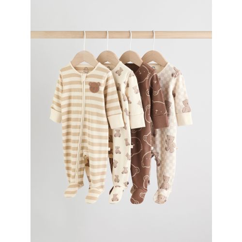 Brown Bear Print Two Way Zip Baby Sleepsuits 4 Pack (0mths-2yrs)