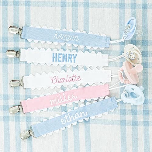 Personalized Pacifier Clip with Name Embroidered Baby Pacifier Holder Binky Clips Custom Paci Clip for Baby Girl Boy Neutral Newborn Pacifier Clips for All Pacifiers Baby Gift