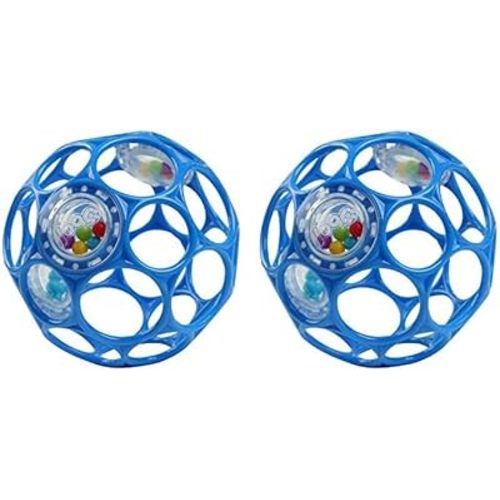 Bright Starts Oball Easy-Grasp Rattle BPA-Free Infant Toy in Blue, Age Newborn and up, 4 Inches (Pack of 2)