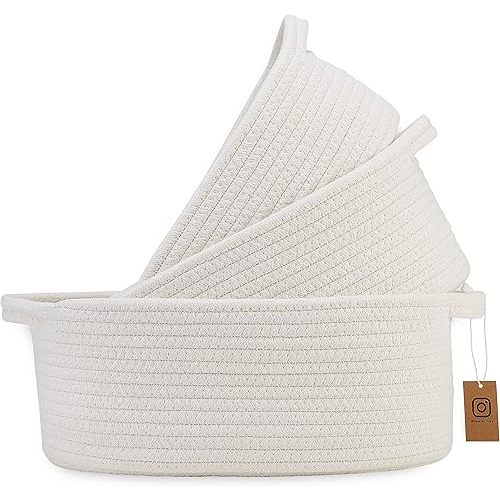 NaturalCozy 3-Piece Oval Storage Basket Set– Natural Woven Baskets for Storage, Gift Basket Empty, Toy Basket, Soft Baby Basket for Nursery, Cat Dog Toy Baskets, Small Basket, Rope Basket (Off White)