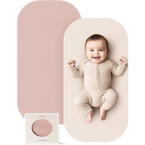 Konssy 2 Pack Faux Leather Baby Changing Mat 30"x17", Foldable and Wipeable Portable Changing Pad, Waterproof and Soft for Travel or Home Use (Blush,Beige)