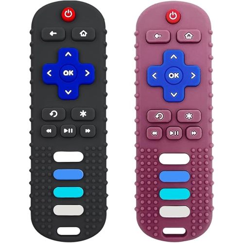 Baby Teething Toys, Food Grade Silicone Teether for Babies 3 6 12 18 Months, TV Remote Shape Toddlers Chew Toys, Freezer BPA Free (Black+Red)
