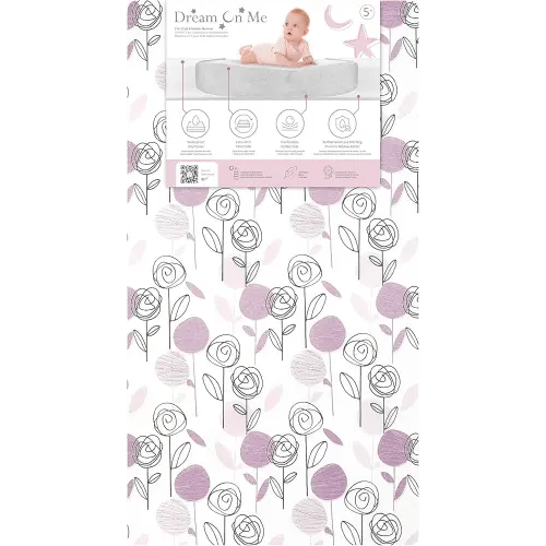 Dream On Me Floral Dreams Firm Fiber Baby Crib Mattress Rose Pink, Greenguard Gold and JPMA Certified, Fits All Standard Cribs and Toddler Beds, Waterproof Sleep Surface & Machine Washable Cover