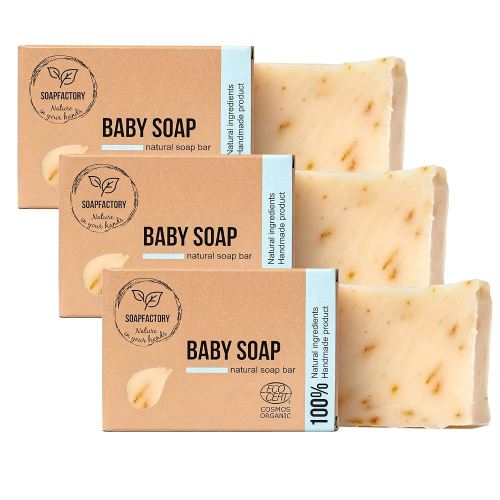 SoapFactory Organic Baby Soap Bar with Calendula, 100% Natural Certified, perfect for Sensitive Skin, Vegan, Cruelty Free, Handmade, 3.88 ounce (Pack of 3)
