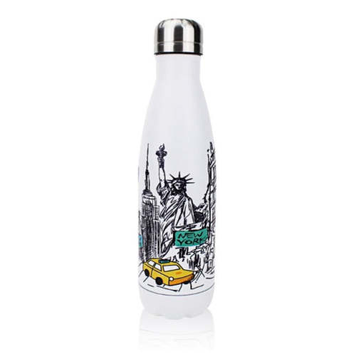 20oz Custom Sketch Mural "NEW YORK" Hot & Cold Beverage Thermos | New York Souvenir Water Bottle